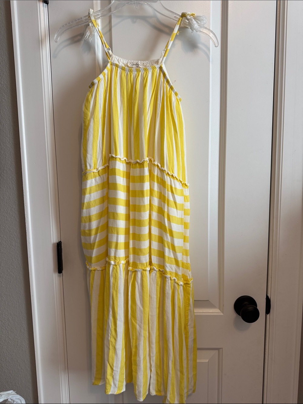 Jessica Simpson Girls' Yellow and White Striped Tie-Shoulder Maxi Dress